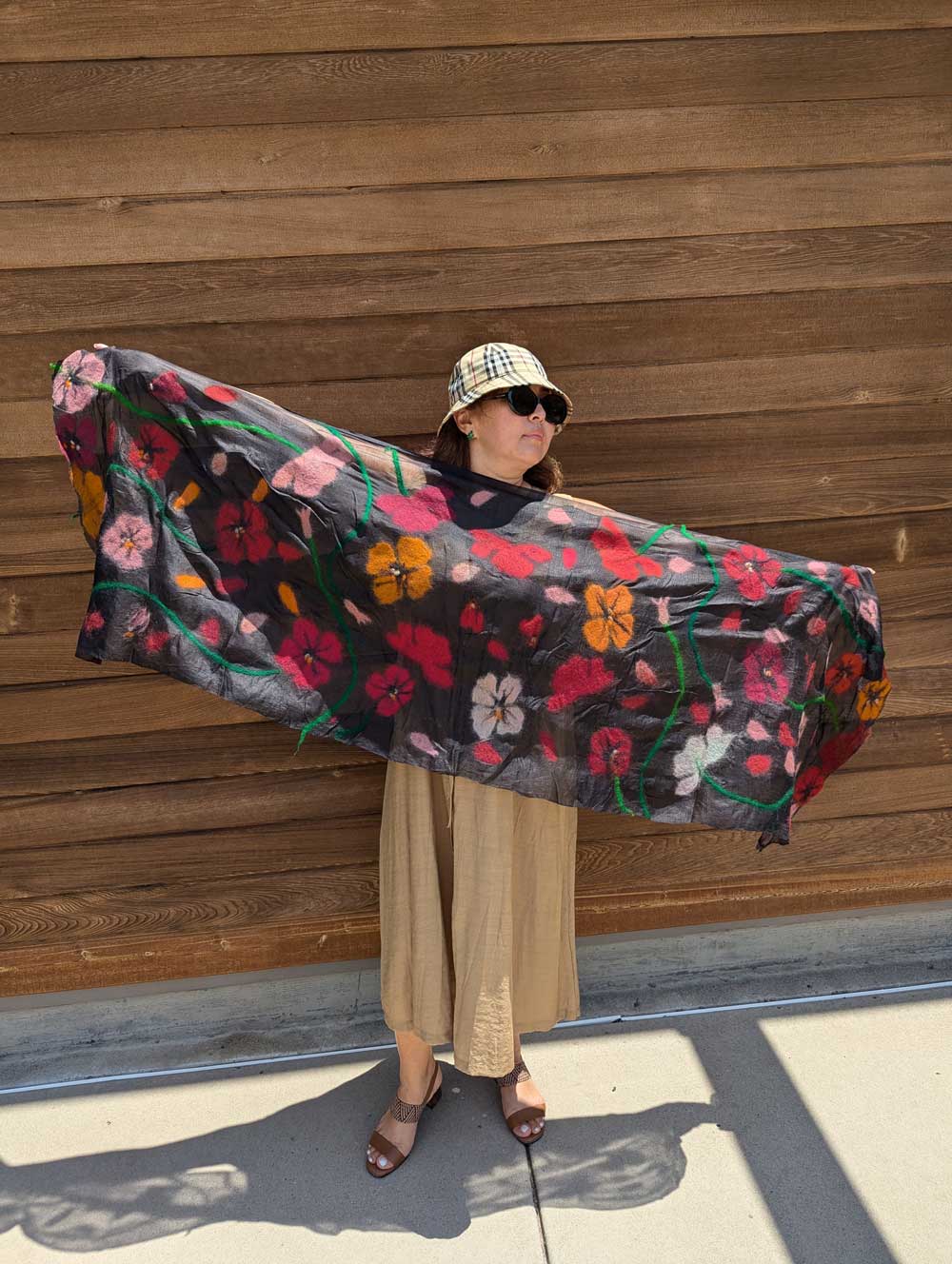 Blossom Margilan Silk and Felt Handcrafted Scarf