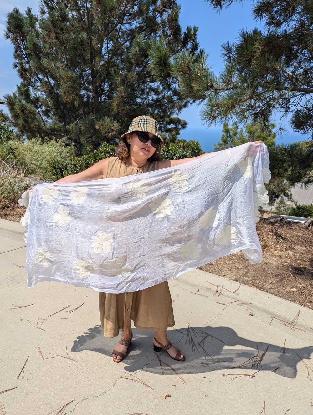 Blossom Whisper Margilan Silk and Felt Handcrafted Scarf