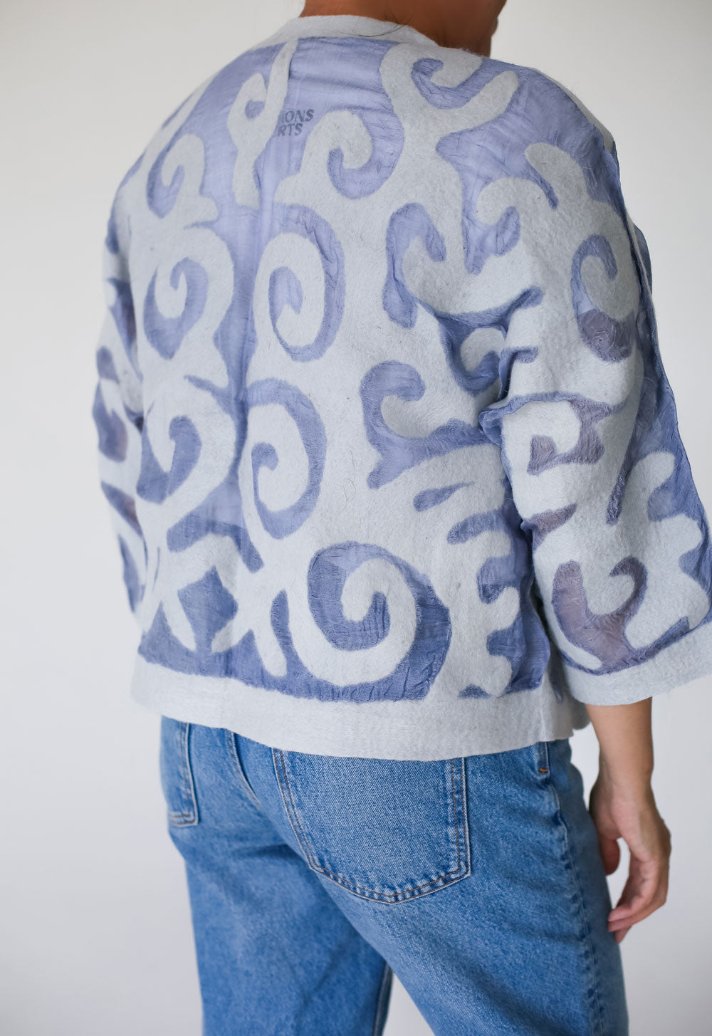 Handcrafted Kyrgyz Felt and Silk Short Jacket with Traditional Patterns - Neutral Colors