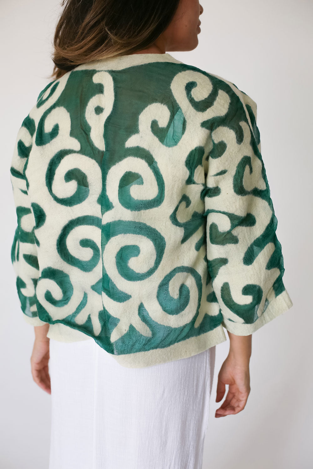 Handcrafted Kyrgyz Felt and Silk Short Jacket with Traditional Patterns - Bright Colors