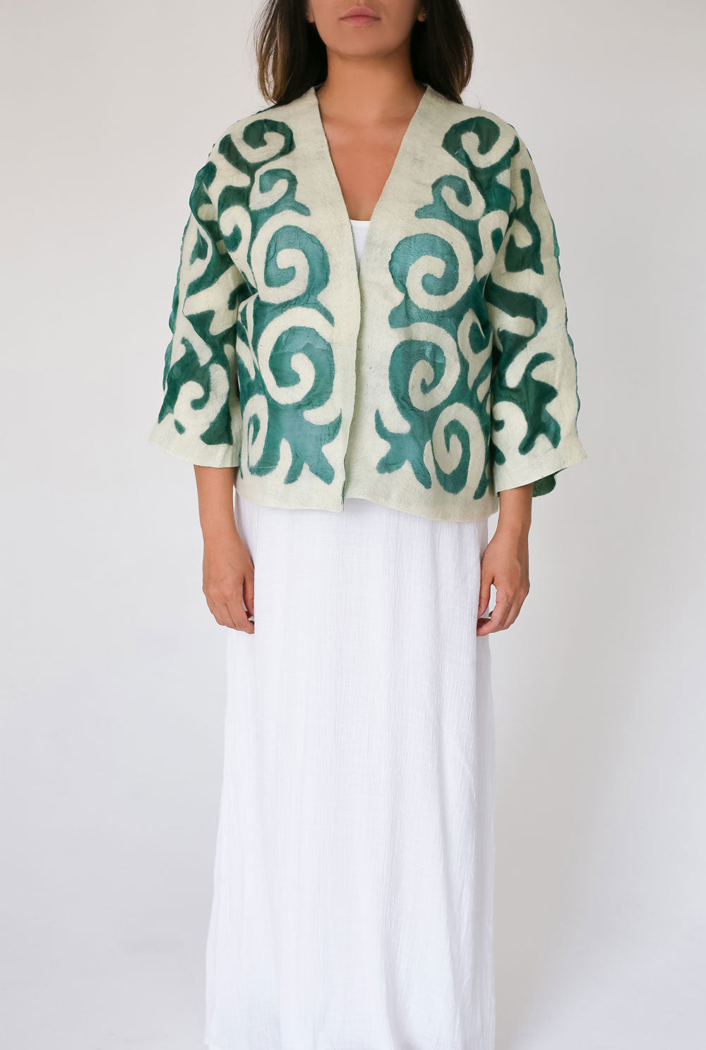 Handcrafted Kyrgyz Felt and Silk Short Jacket with Traditional Patterns - Bright Colors