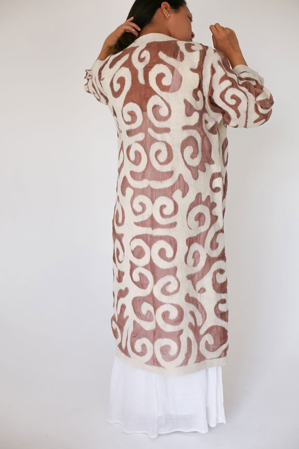 Handcrafted Kyrgyz Long Felt and Silk Jacket with Traditional Patterns