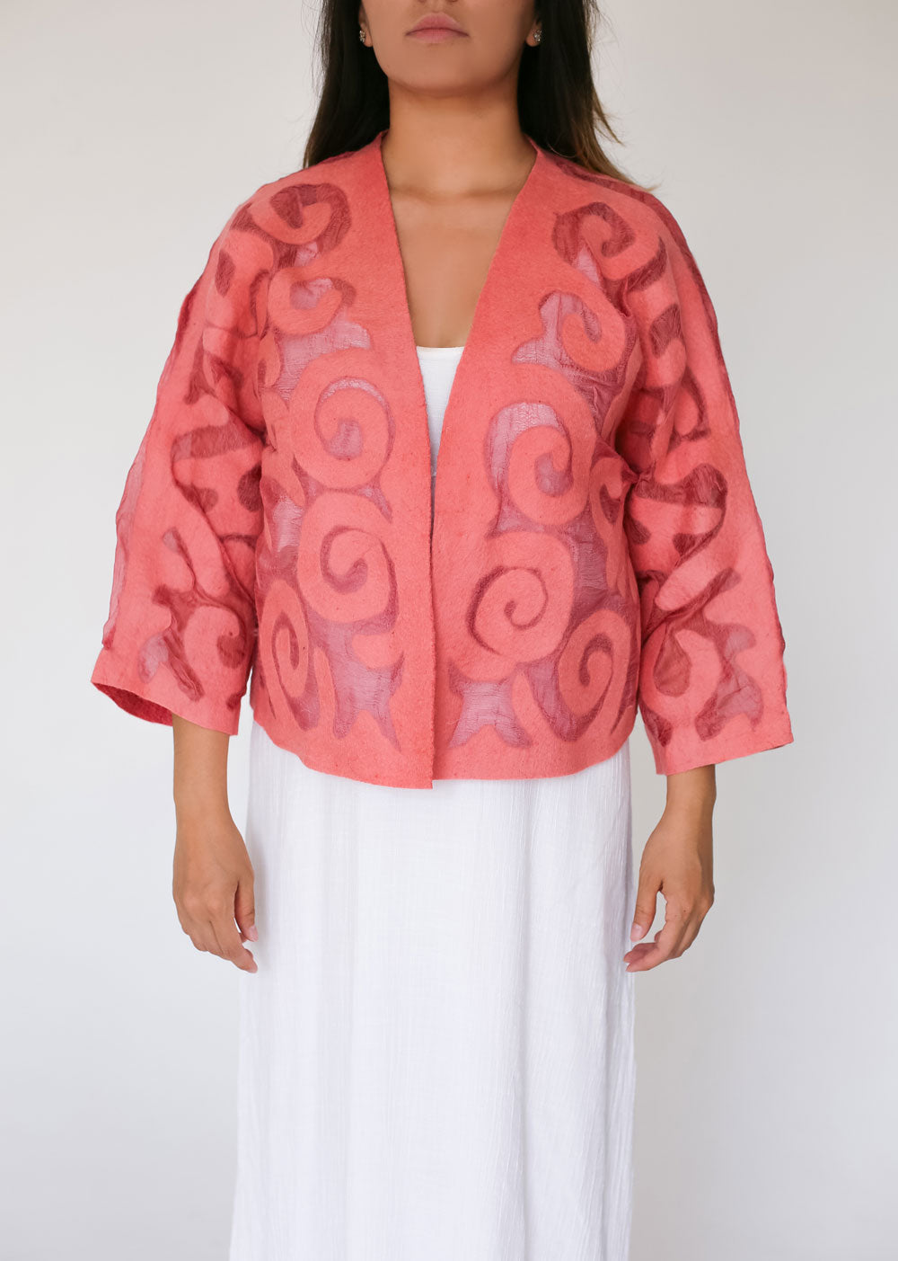 Handcrafted Kyrgyz Felt and Silk Short Jacket with Traditional Patterns - Bright Colors