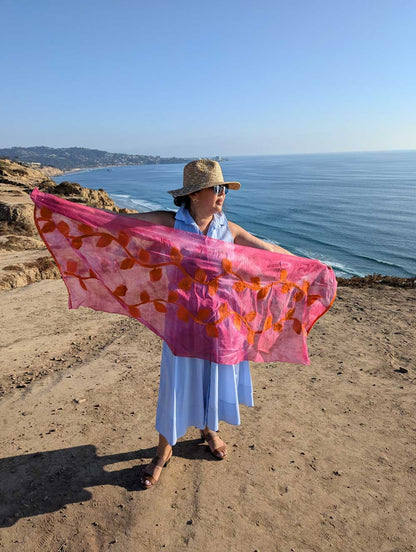Autumn Leafs Margilan Silk and Felt Handcrafted Scarf