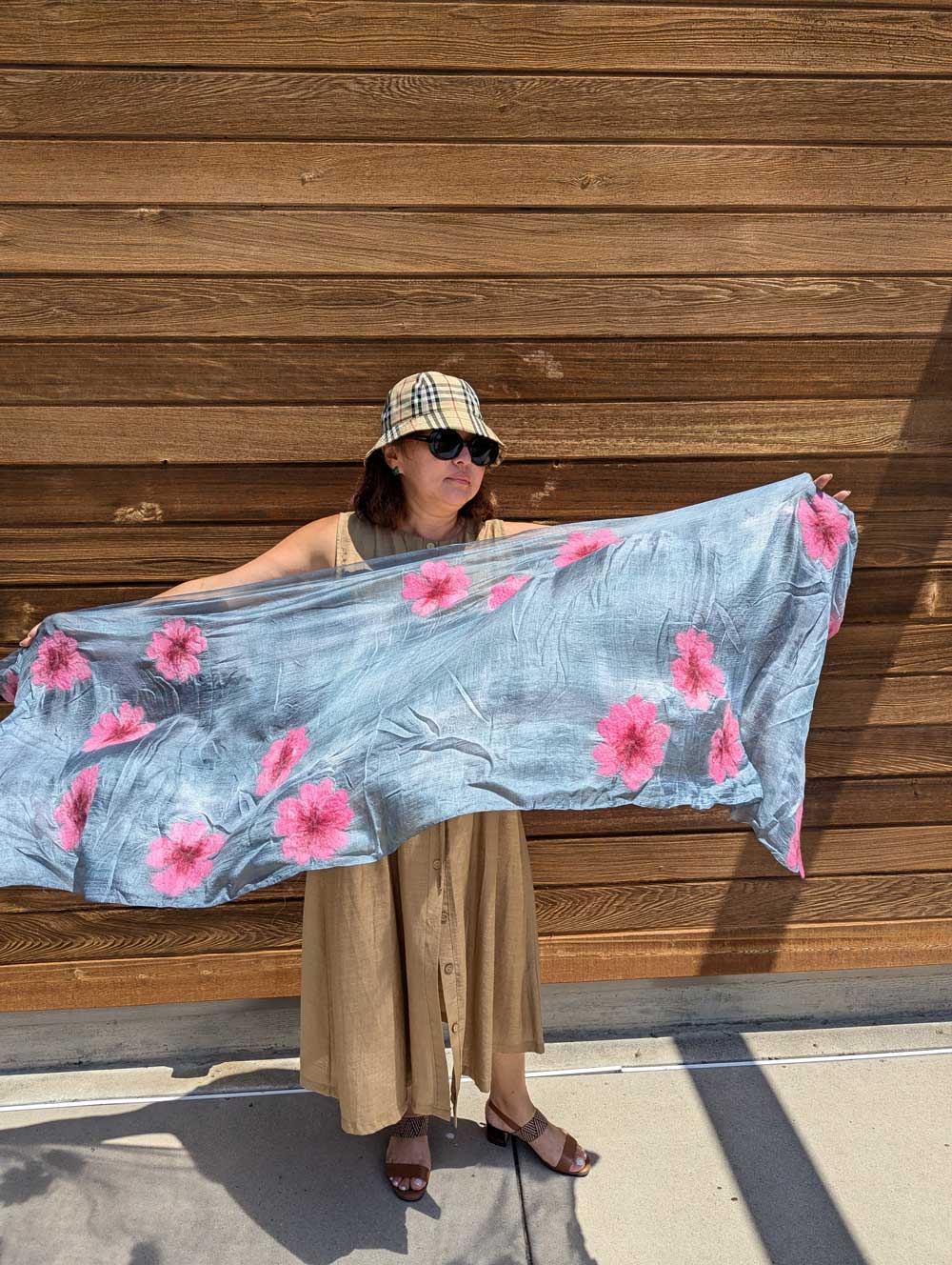 Blossom Whisper Margilan Silk and Felt Handcrafted Scarf