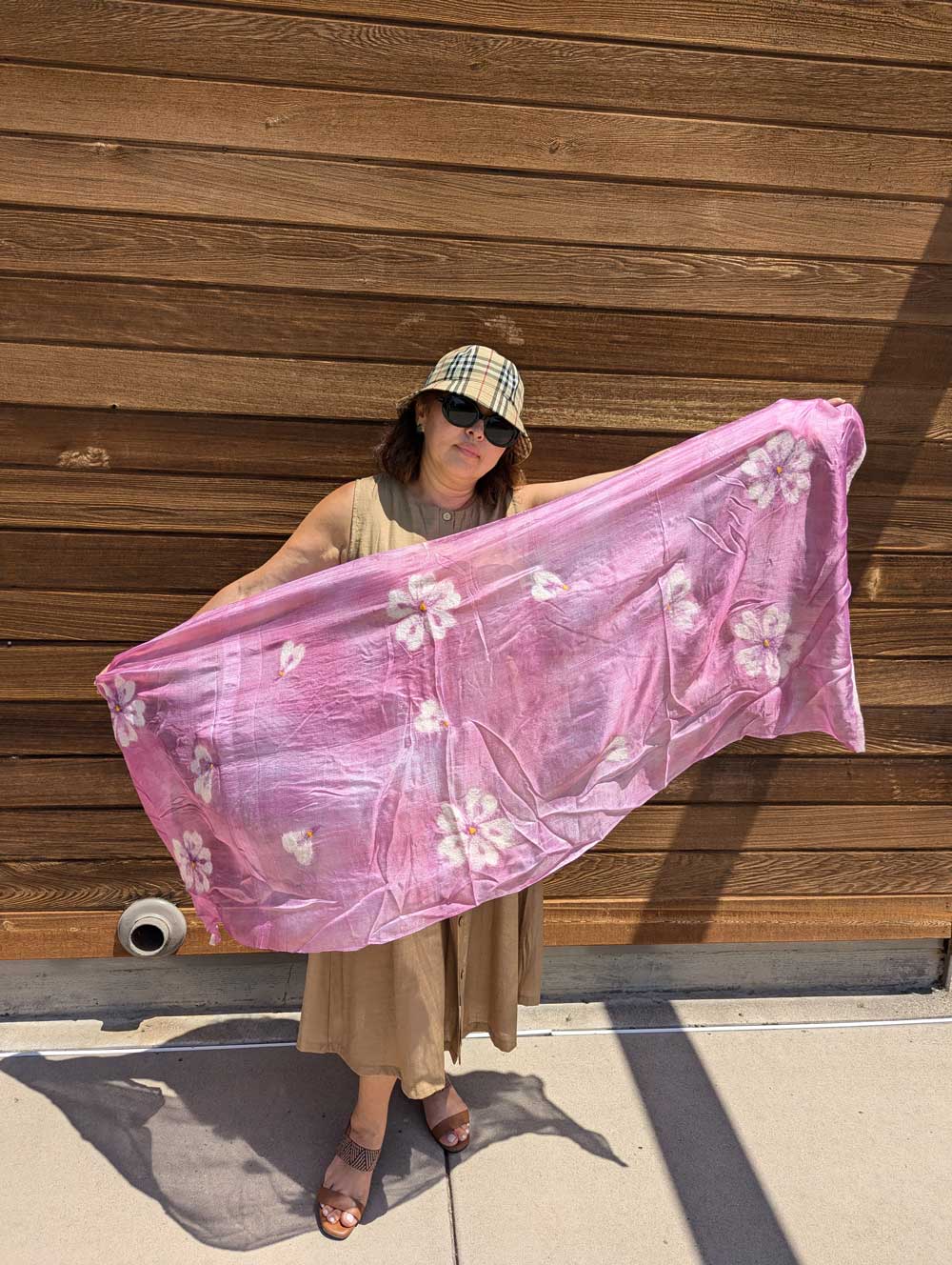 Blossom Whisper Margilan Silk and Felt Handcrafted Scarf