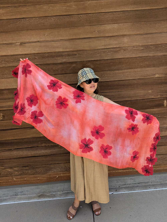 Blossom Whisper Margilan Silk and Felt Handcrafted Scarf