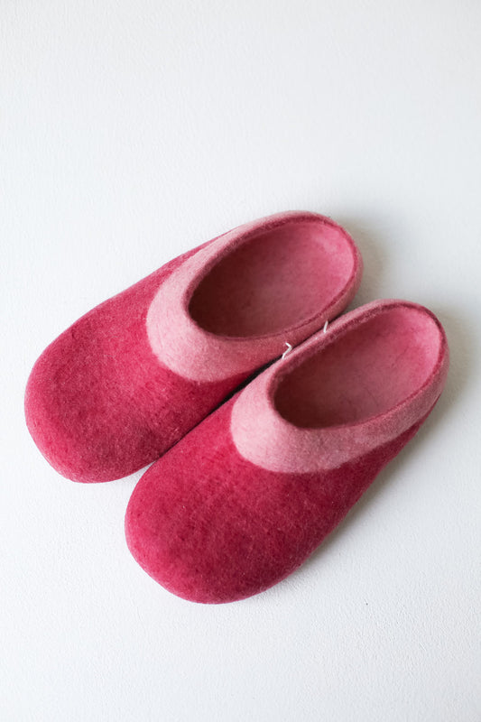 Deep Red Handmade Felt Slippers