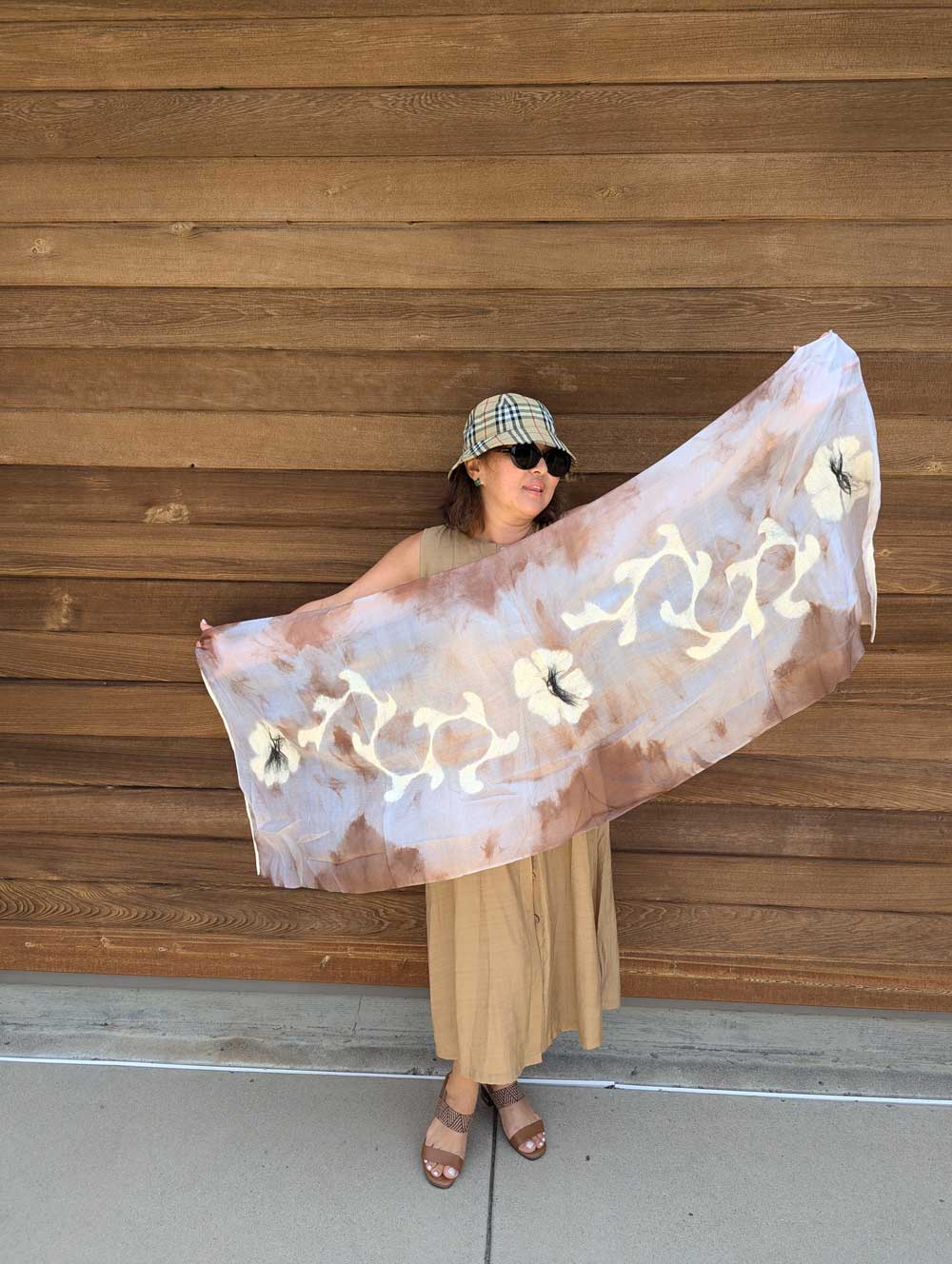 Federico Fellini Margilan Silk Handcrafted Scarf Neutral Colors