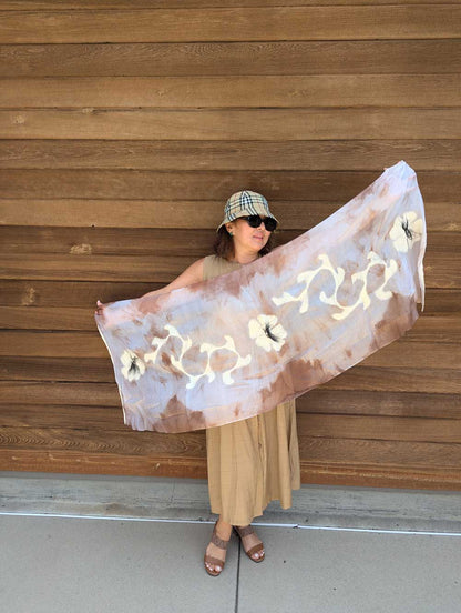 Federico Fellini Margilan Silk Handcrafted Scarf Neutral Colors