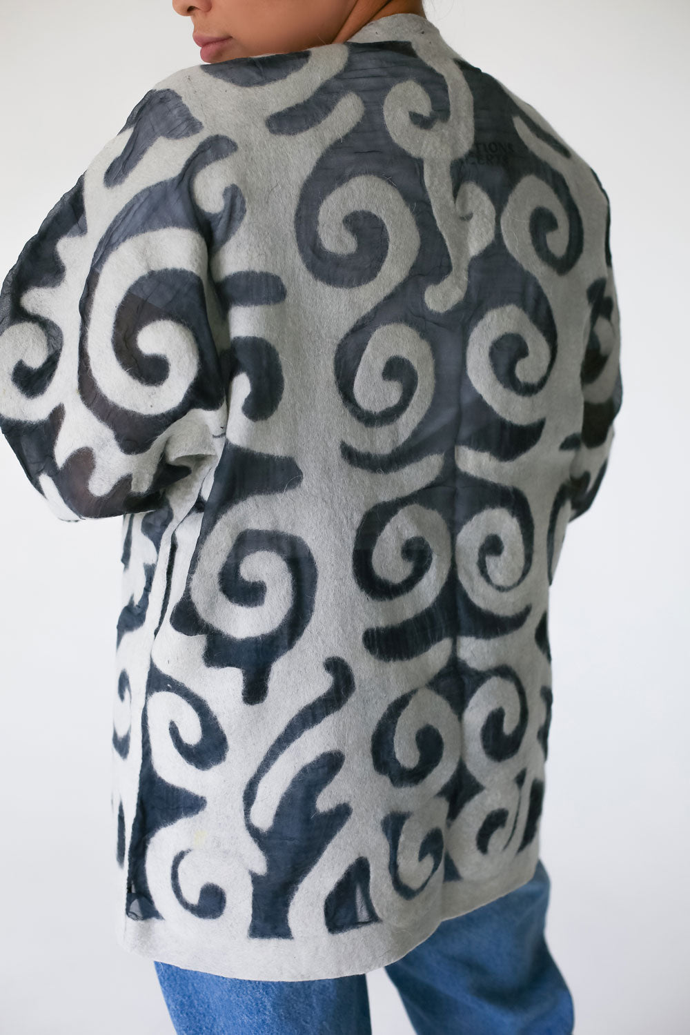 Silk and Felt Jacket with Traditional Kyrgyz Patterns - Neutral Colors