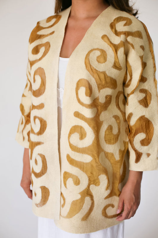 Felt and  Silk Jacket with Traditional Kyrgyz Patterns - Bright Colors