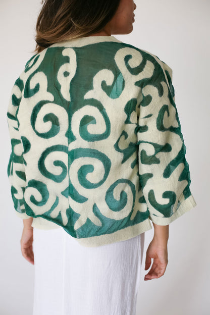 Handcrafted Kyrgyz Felt and Silk Short Jacket with Traditional Patterns - Bright Colors