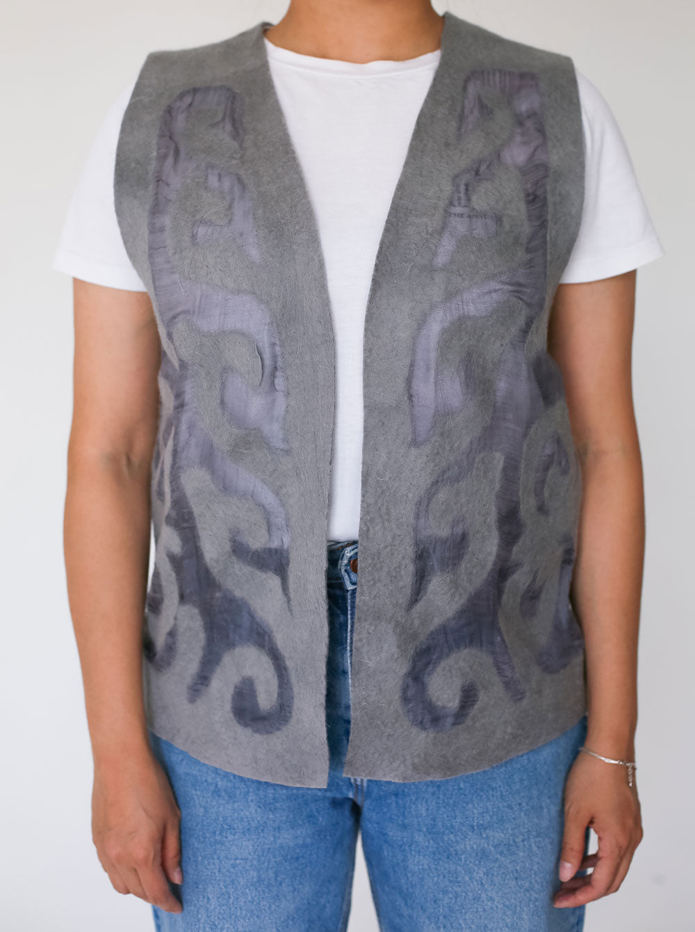 Handcrafted Silk and Felt Vest with Kyrgyz Traditional Patterns