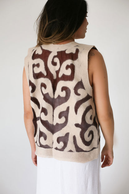 Handcrafted Silk and Felt Vest with Kyrgyz Traditional Patterns