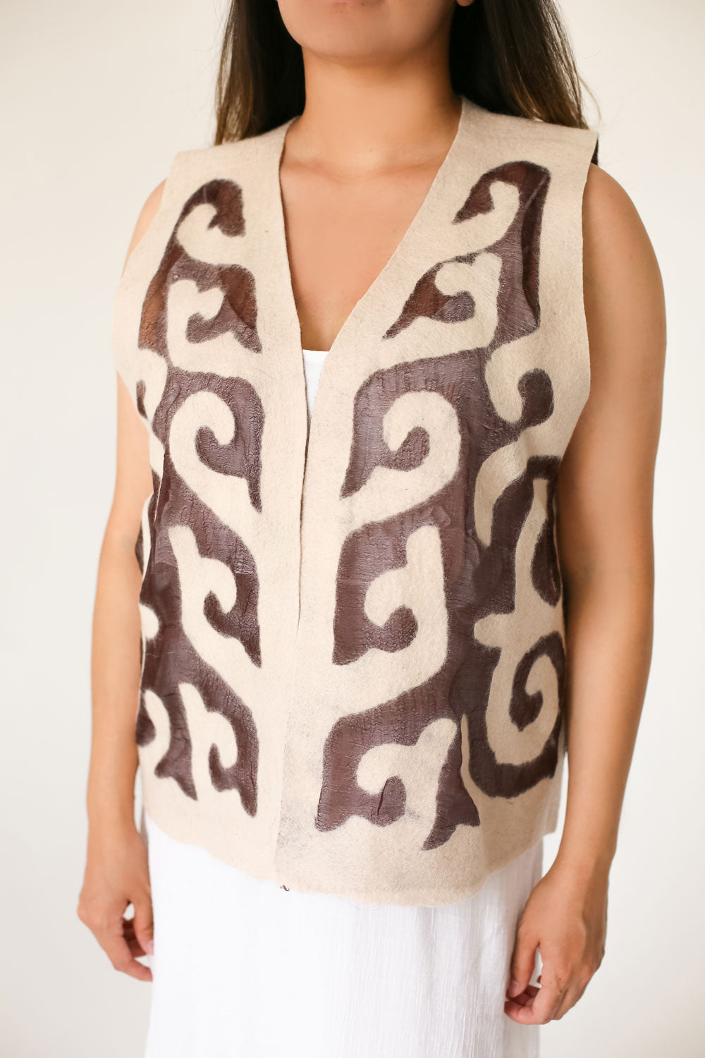 Handcrafted Silk and Felt Vest with Kyrgyz Traditional Patterns