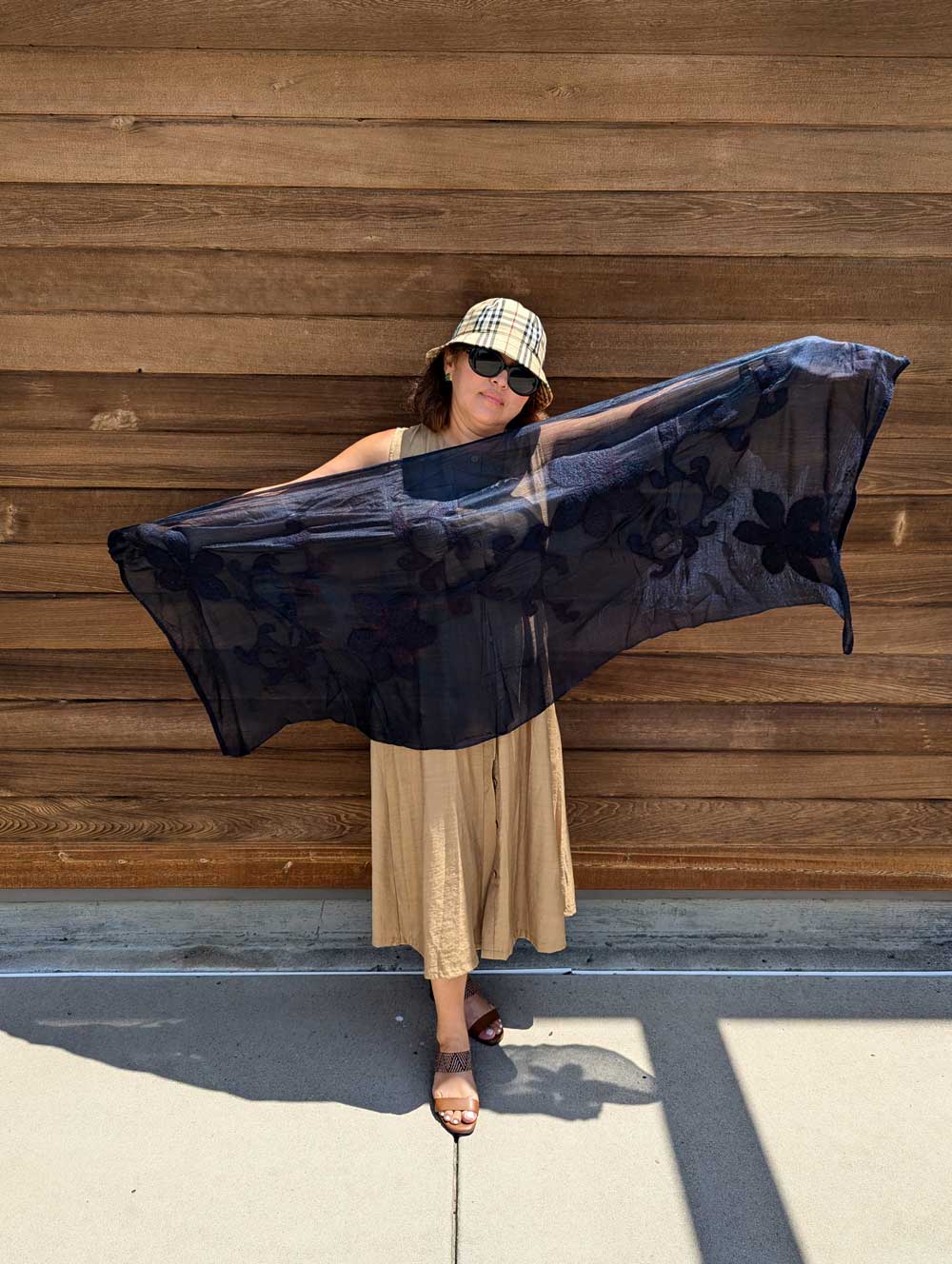 Midnight Bloom Margilan Silk and Felt Handcrafted Scarf