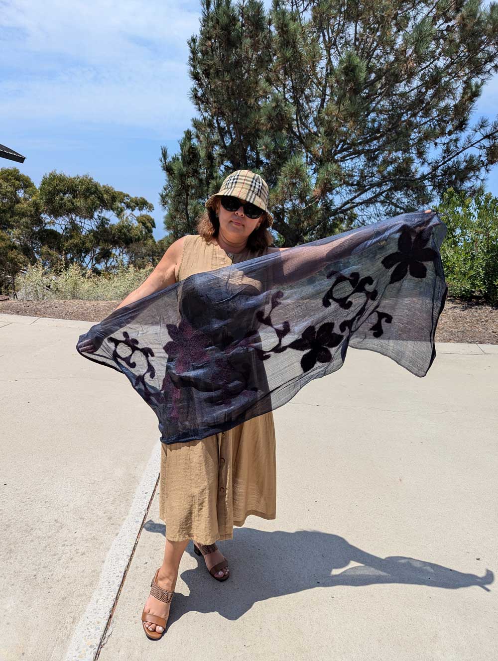 Midnight Bloom Margilan Silk and Felt Handcrafted Scarf