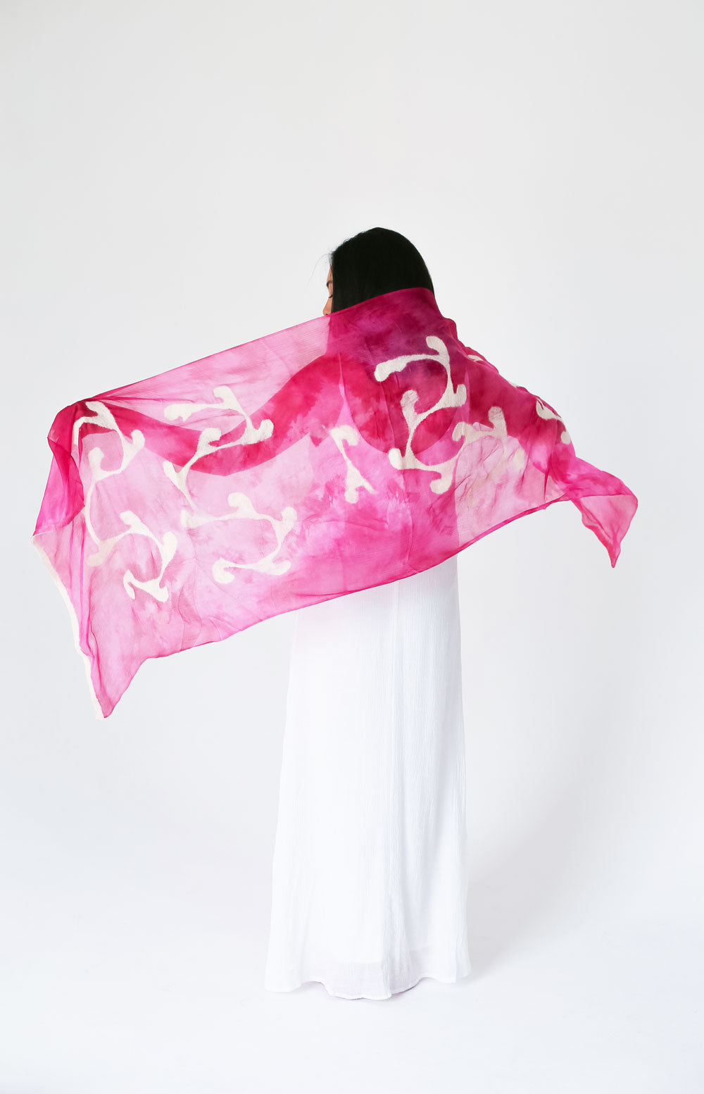 Flamingo Dance Margilan Silk Handcrafted Scarf