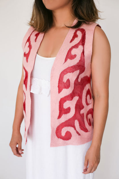 Handcrafted Silk and Felt Vest with Kyrgyz Traditional Patterns