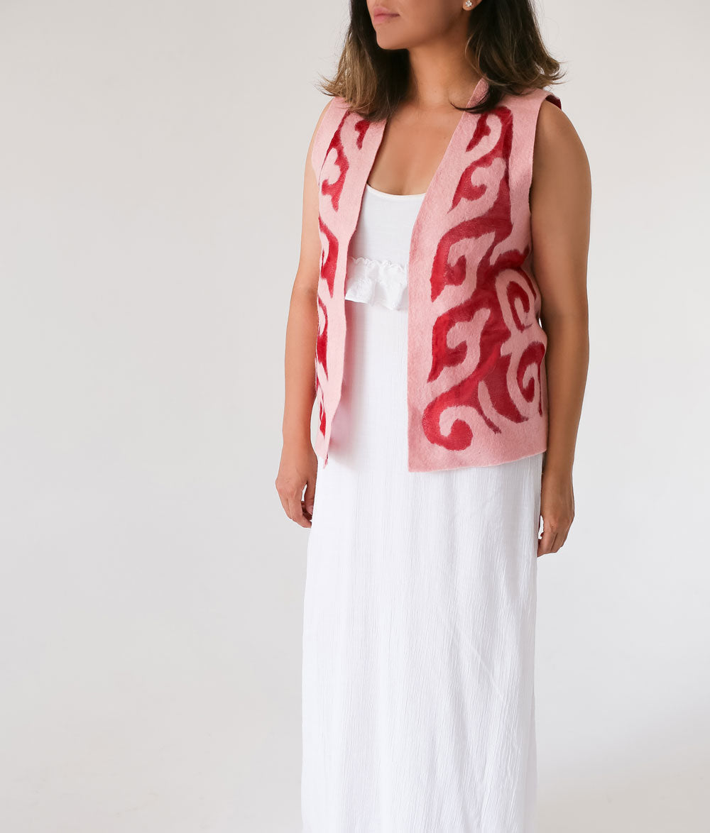 Handcrafted Silk and Felt Vest with Kyrgyz Traditional Patterns