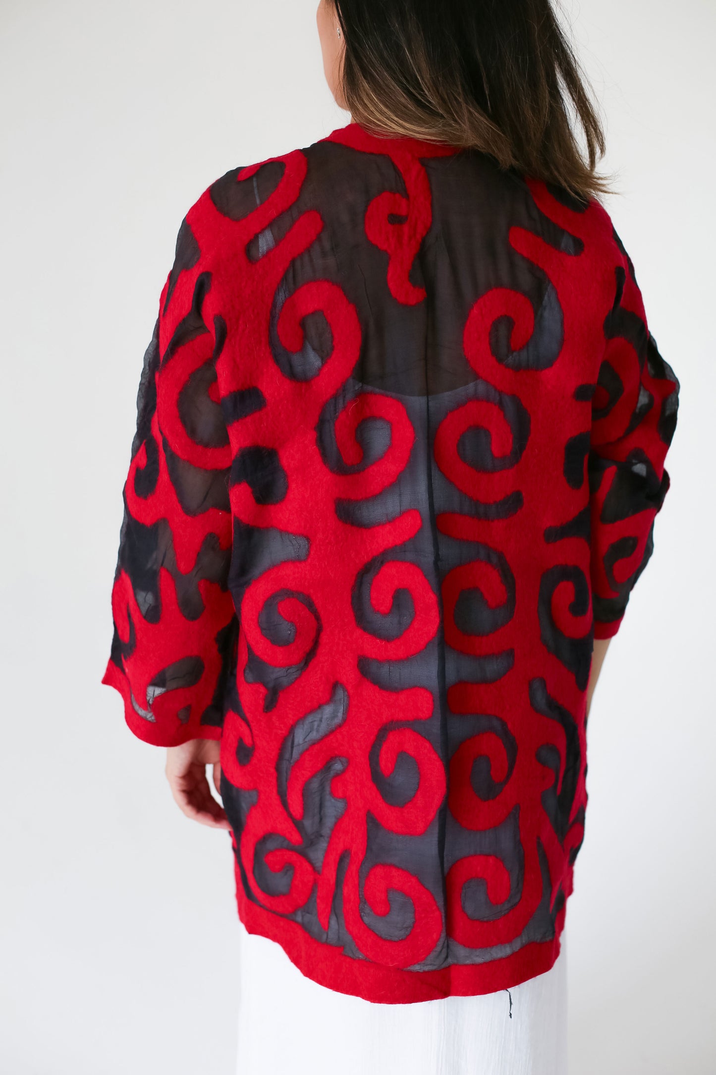 Felt and  Silk Jacket with Traditional Kyrgyz Patterns - Bright Colors