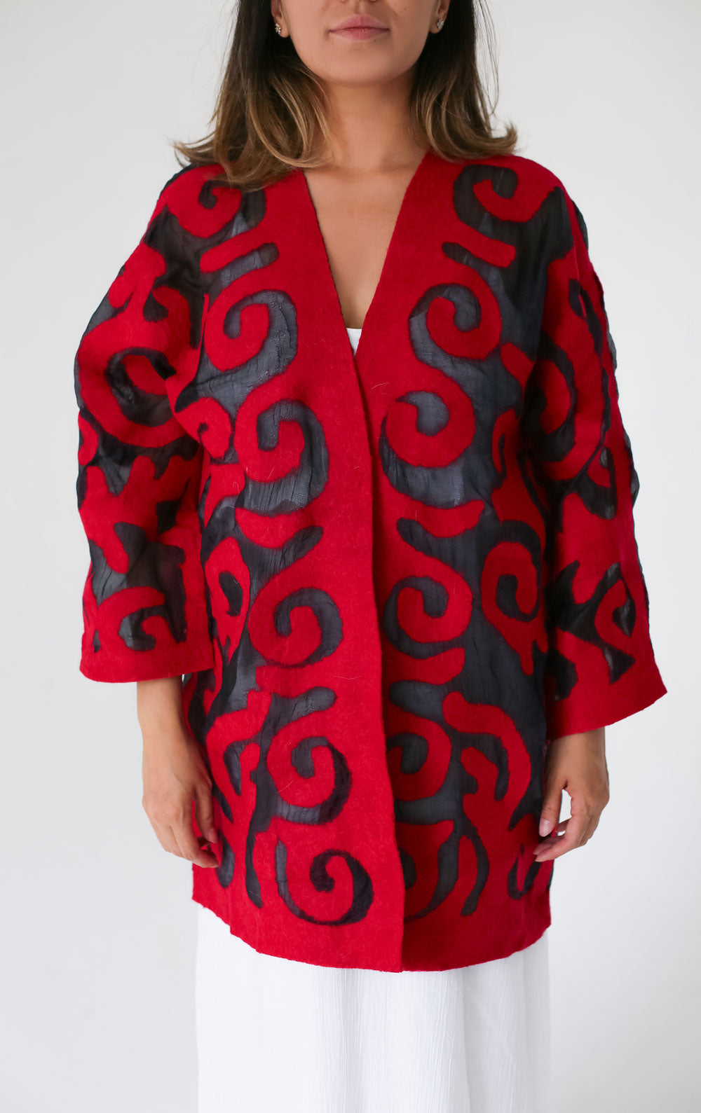 Felt and  Silk Jacket with Traditional Kyrgyz Patterns - Bright Colors