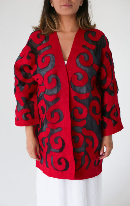 Felt and  Silk Jacket with Traditional Kyrgyz Patterns - Bright Colors