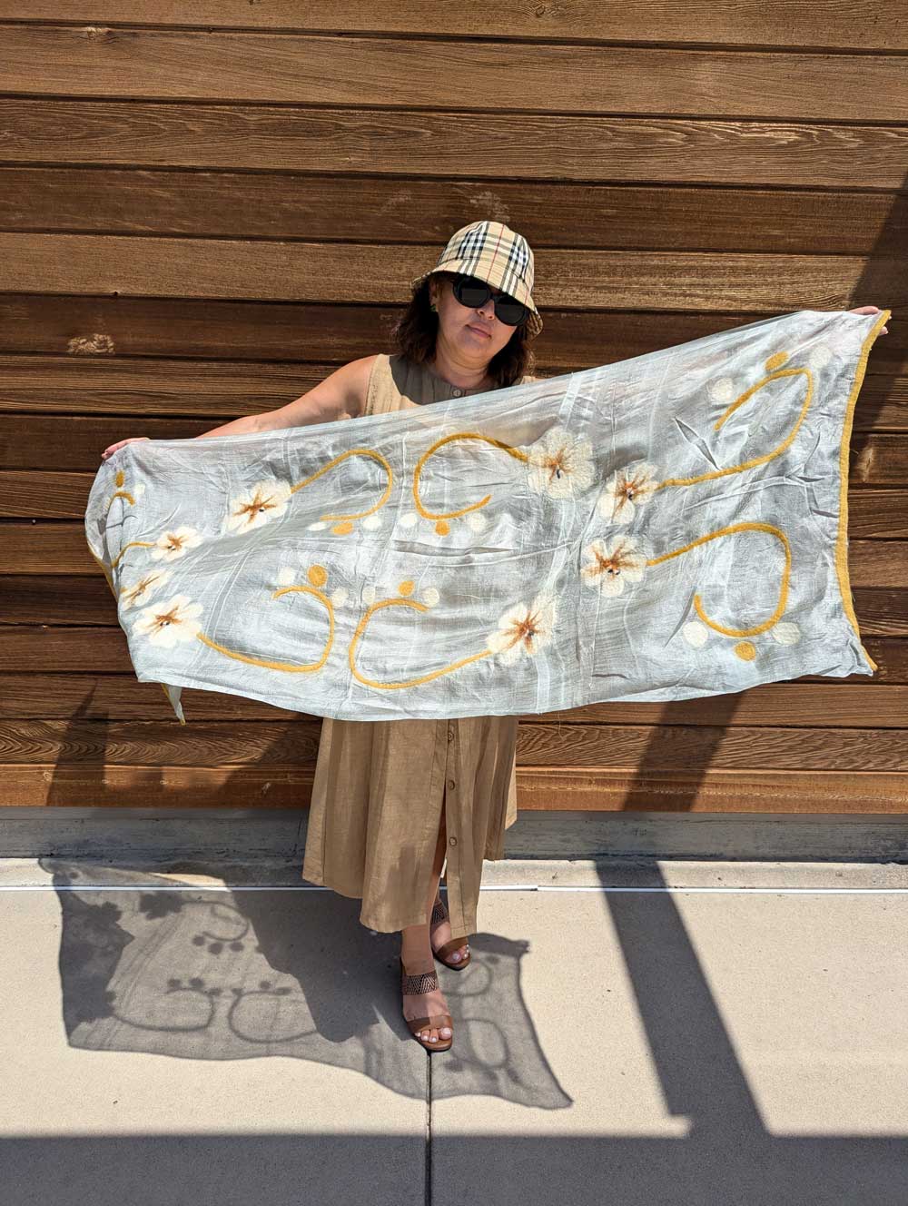 Soft Bloom Silk and Felt Handcrafted Scarf