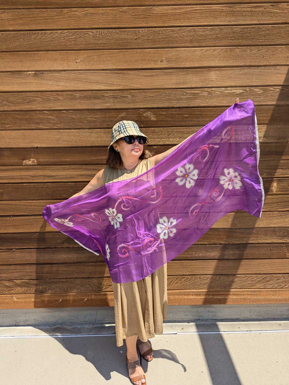 Soft Bloom Silk and Felt Handcrafted Scarf