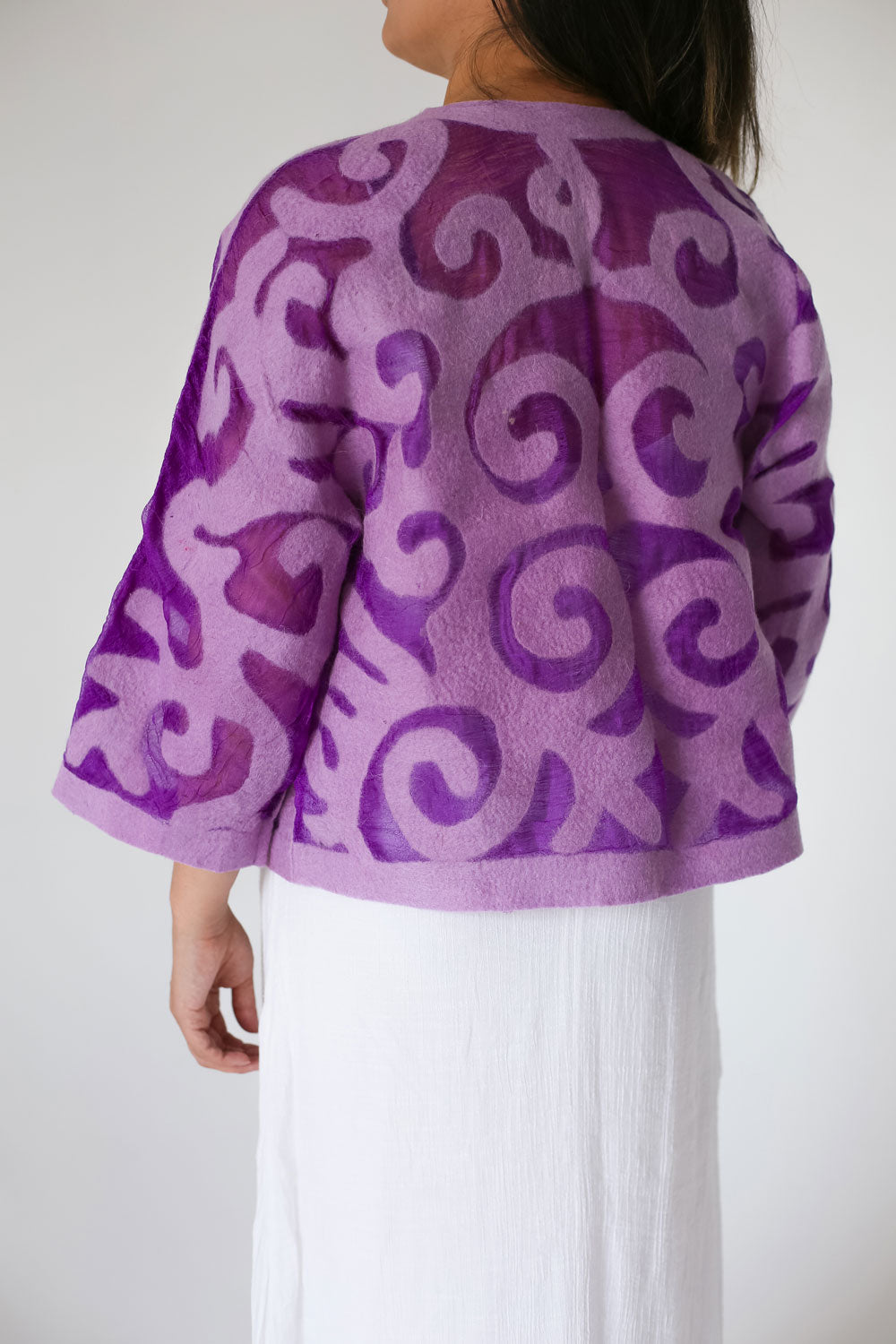 Handcrafted Kyrgyz Felt and Silk Short Jacket with Traditional Patterns - Bright Colors
