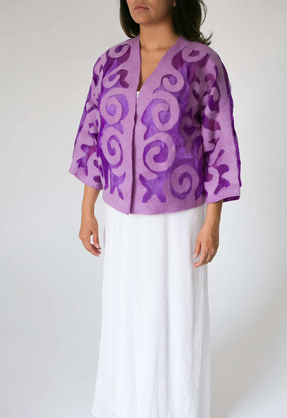 Handcrafted Kyrgyz Felt and Silk Short Jacket with Traditional Patterns - Bright Colors