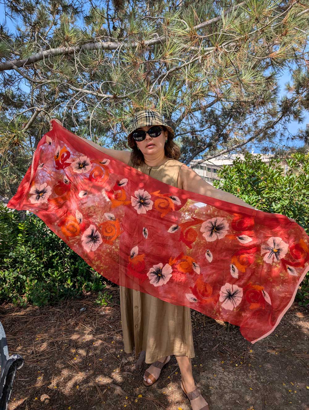 Whirling Petals Silk and Felt Handcrafted Scarf