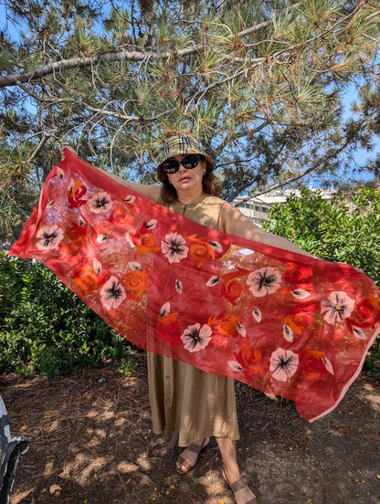 Whirling Petals Silk and Felt Handcrafted Scarf