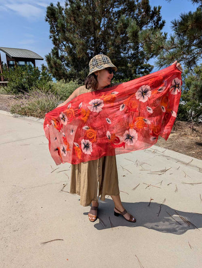 Whirling Petals Silk and Felt Handcrafted Scarf