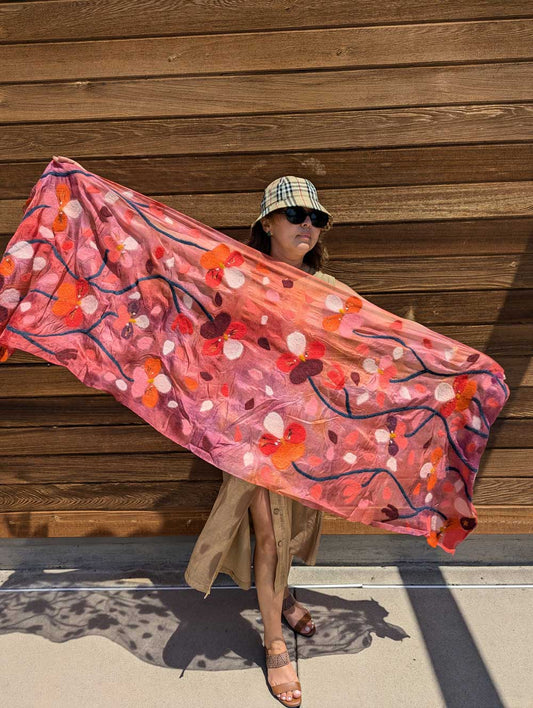 Wind's Caress Margilan Silk and Felt Handcrafted Scarf