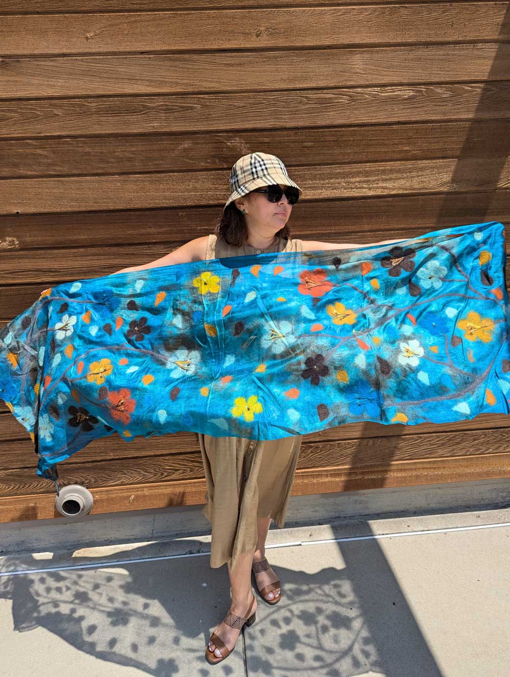 Wind's Caress Margilan Silk and Felt Handcrafted Scarf