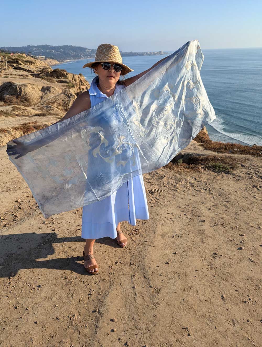 Winter Waves Margilan Silk and Felt Handcrafted Scarf