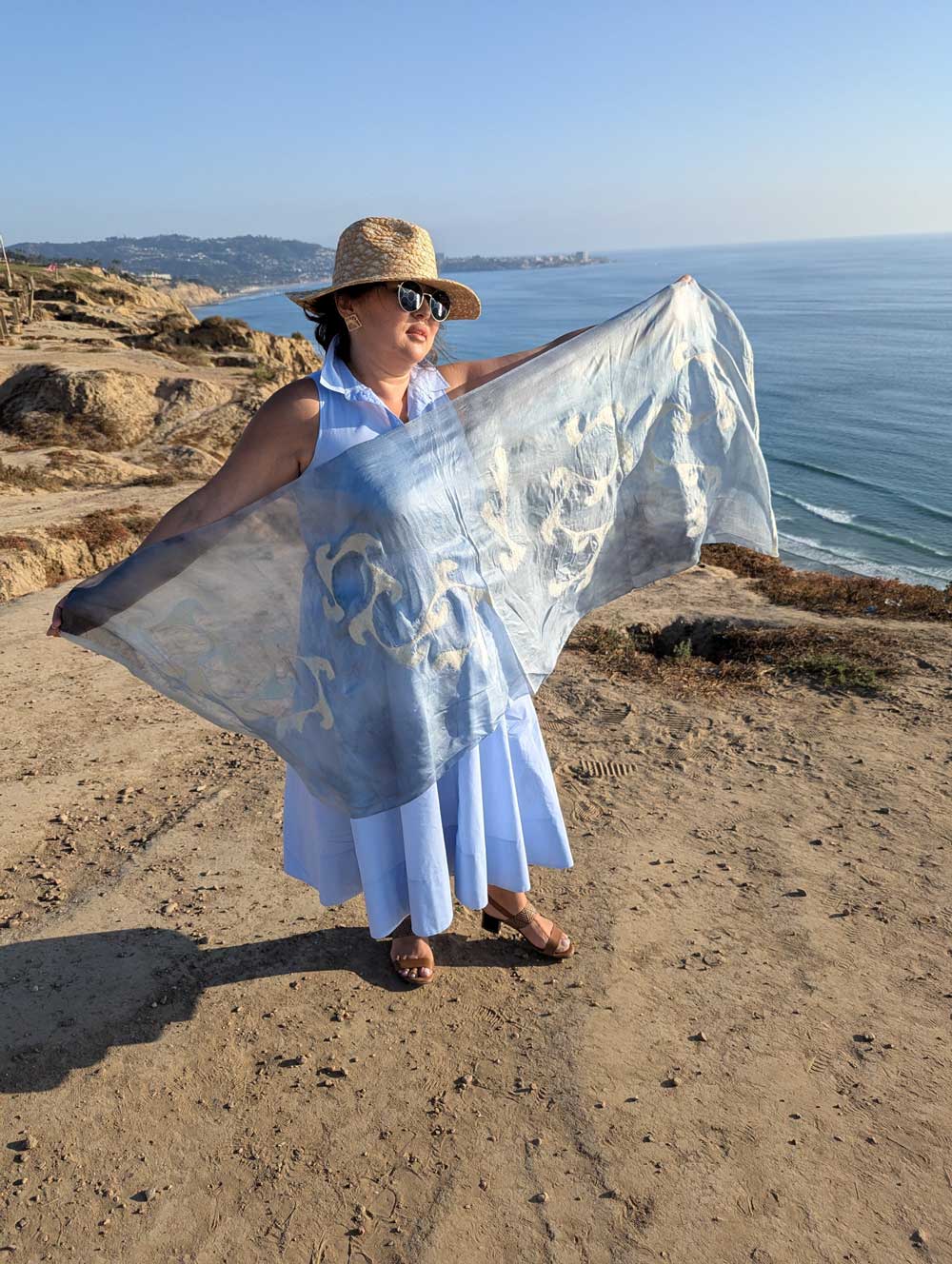 Winter Waves Margilan Silk and Felt Handcrafted Scarf