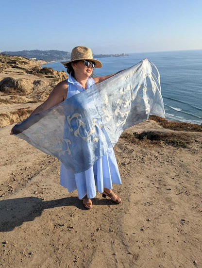 Winter Waves Margilan Silk and Felt Handcrafted Scarf